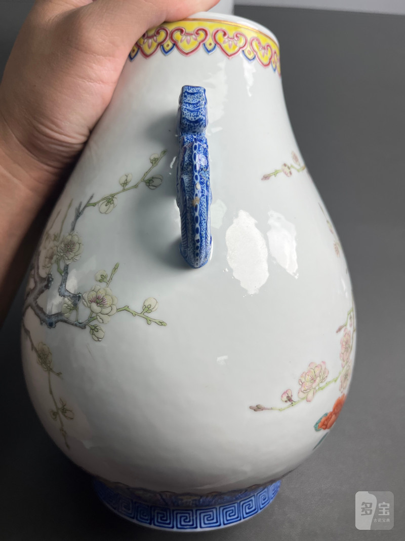 民国  粉彩梅花花卉图螭耳尊（一对） - 图10